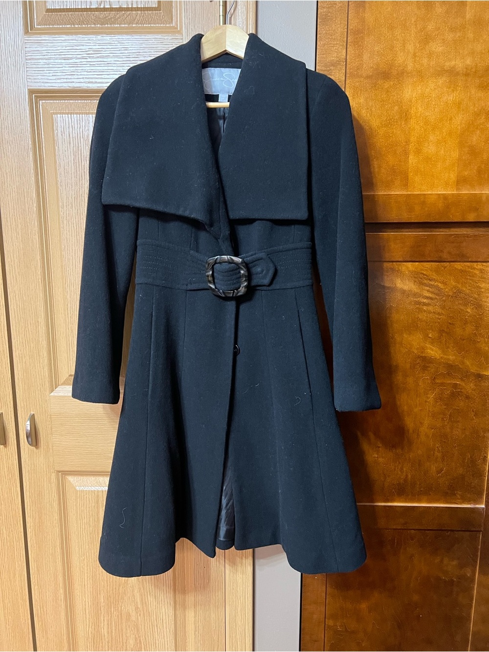 Jessica Simpson Black Wool-Blend Coat with Silver Trim